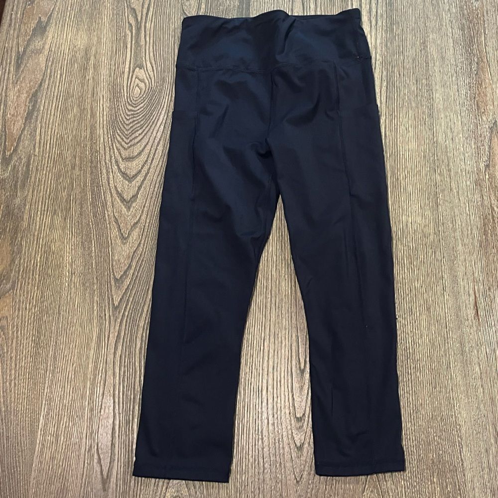 Ouges High Rise Leggings Elastic Waistband Pockets Stretch Pull-On Black Size L